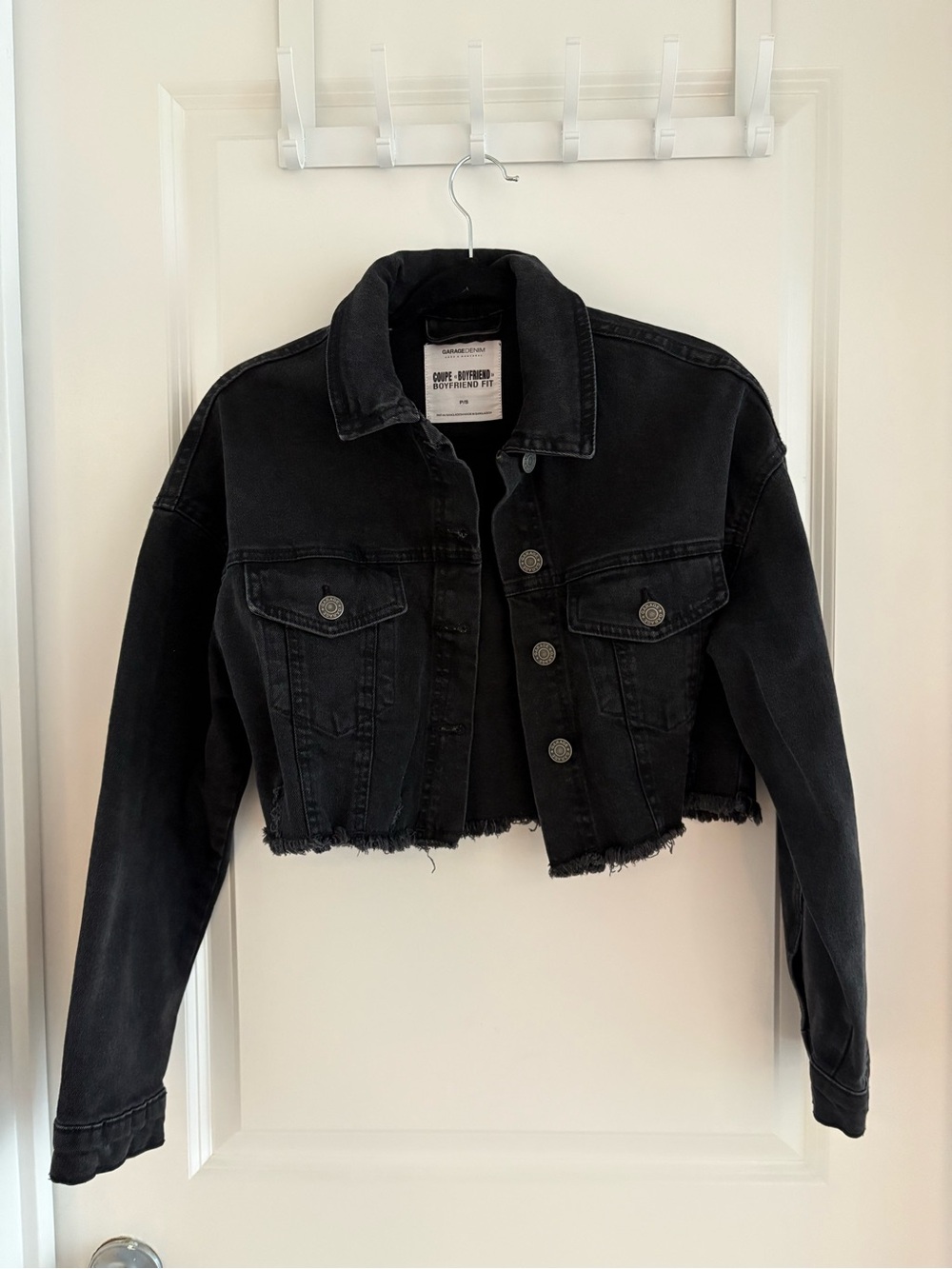 Garage Black Cropped Denim Jacket with Raw Hem